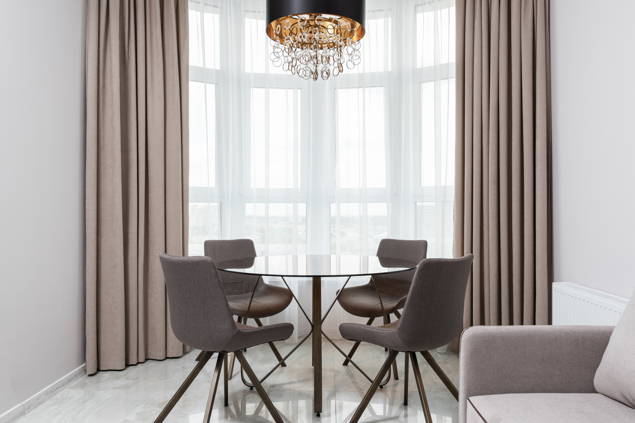 Contemporary dining room interior with furniture at home